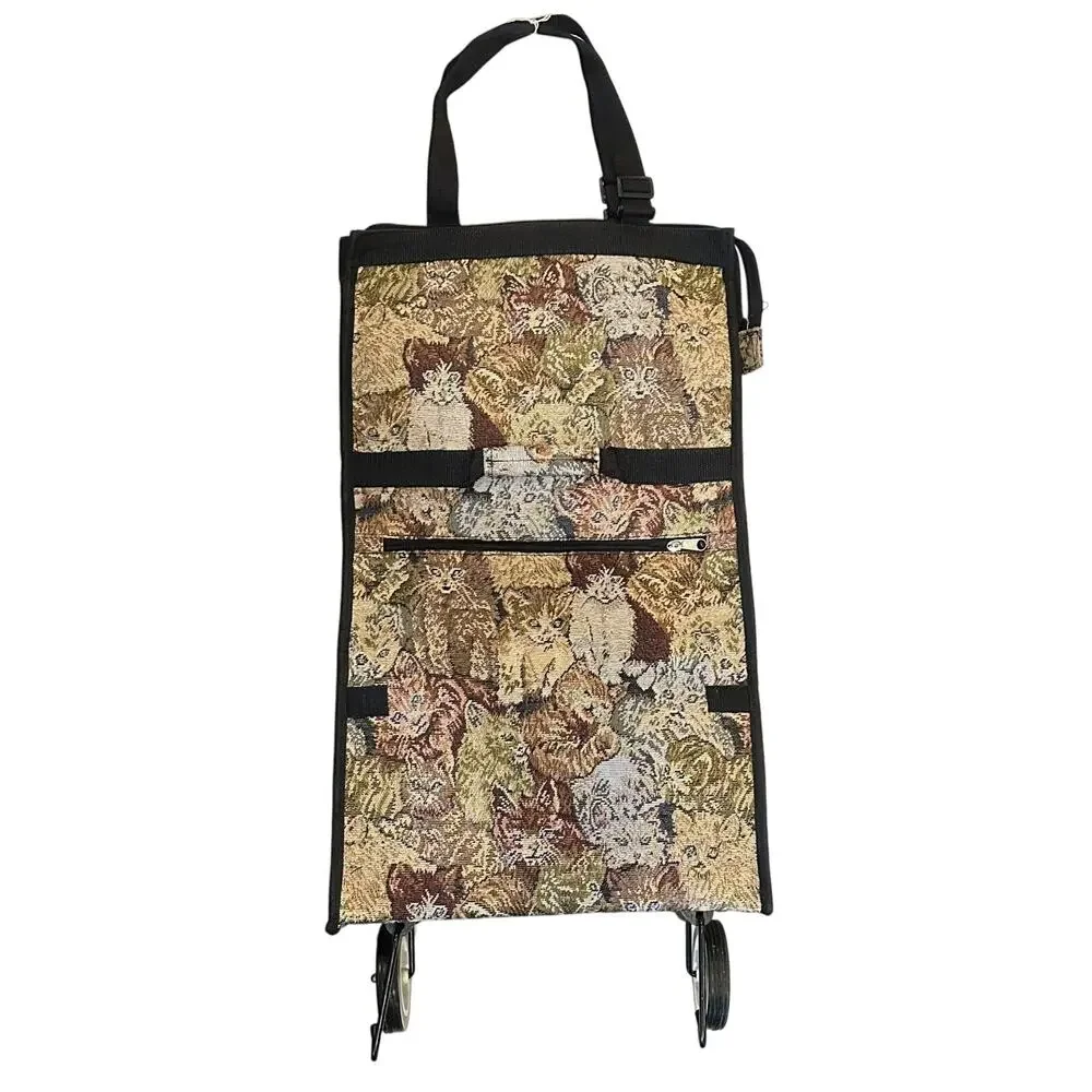 Vintage Cat Lovers Tapestry Shopping Travel Fold Up Rolling Tote Collapsible Bag